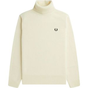 Fred Perry, Wollen Coltrui met Hoge Kraag en Mouwdetails Beige, Heren, Maat:XL