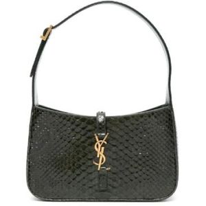 Saint Laurent, Tassen, Dames, Zwart, ONE Size, Groene Python Schoudertas