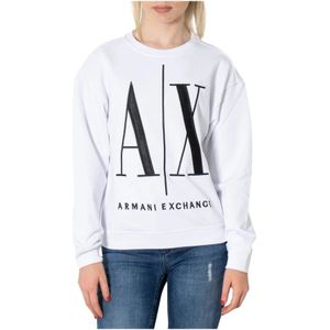 Armani Exchange, Sweatshirts & Hoodies, Dames, Wit, M, Katoen, Wit Print Sweatshirt Lente/Zomer Vrouwen