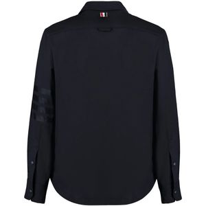 Thom Browne, Overhemden, Heren, Blauw, L, Wol, Gestreept Wol Overhemd