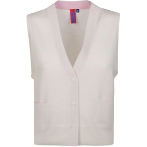 No Name, Jassen, Dames, Wit, S, Kasjmier, Krijt/Roze Button Vest