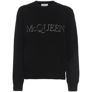 Alexander McQueen, Truien, Heren, Zwart, S, Katoen, Zwarte Katoenen Trui met Logo Relief