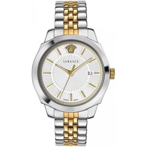 Versace, Accessoires, Heren, Grijs, ONE Size, Klassiek icoon Zilver Goud Staal Witte Wijzerplaat Horloge
