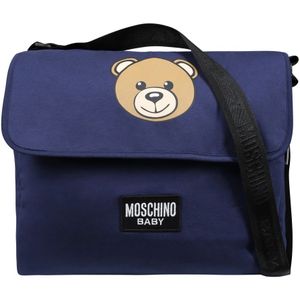 Moschino, Blauwe Katoenen Moedertas met Teddy Bear Logo Blauw, unisex, Maat:ONE Size