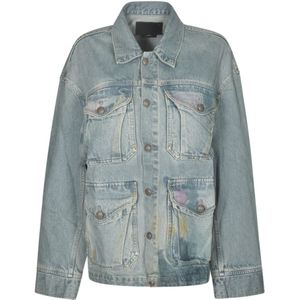 R13, Blauwe Denim Jack voor Mannen Blauw, Dames, Maat:S