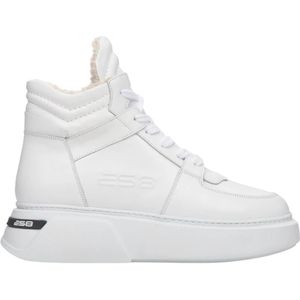 Estro, Schoenen, Dames, Wit, 37 EU, Suède, Witte Suede High-top Winter Sneakers