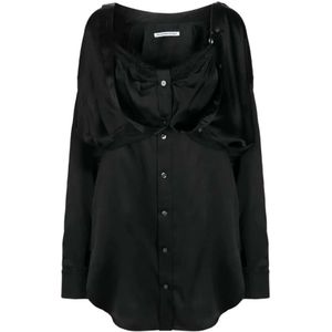 Alexander Wang, Blouses & Shirts, Dames, Zwart, S, Zwarte gelaagde zijden minijurk met kanten afwerking