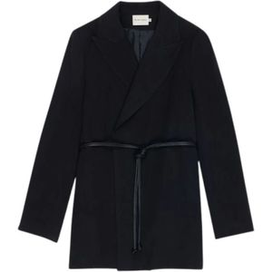 The New Society, Jassen, Dames, Zwart, M, Polyester, Zwarte Blazer met Leren Riem