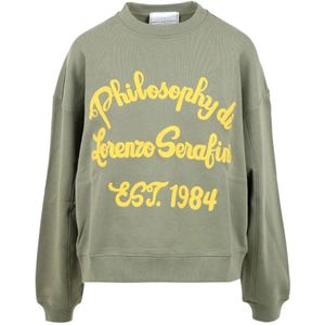 Philosophy di Lorenzo Serafini, Sweatshirts & Hoodies, Dames, Groen, S, Katoen, Groene Katoenen Crew Neck Trui