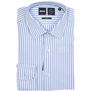 Hugo Boss, Overhemden, Heren, Blauw, 5Xl, Katoen, Blauw Gestreept Slim Fit Overhemd