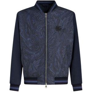 Etro, Kasjmier Print Bomber Jas Blauw, Heren, Maat:3XL