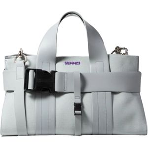 Sunnei, Tassen, Heren, Grijs, ONE Size, Grijze Canvas Messenger Tas