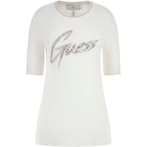 Guess, Tops, Dames, Beige, L, Katoen, Elegante Logo Sweatertop voor dames