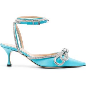 Mach & Mach, Schoenen, Dames, Blauw, 39 EU, Leer, Blauwe Kristal Boog Slingback Hakken