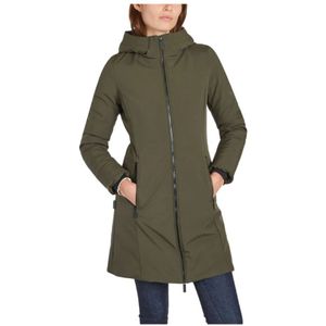 Woolrich, Khaki Waterdichte Hooded Parka Groen, Dames, Maat:L