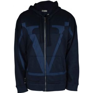 Valentino Garavani, Sweatshirts & Hoodies, Heren, Blauw, S, Katoen, Navy Blauwe V Logo Hoodie
