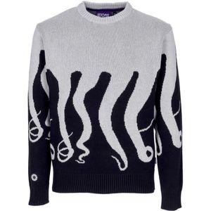 Octopus, Truien, Heren, Grijs, S, Katoen, Grijze Crewneck Sweater met Tentakelborduurwerk