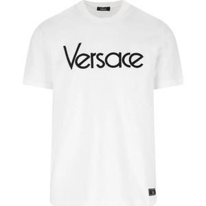 Versace, Tops, Heren, Wit, XL, Katoen, Witte Logo Katoenen T-shirt