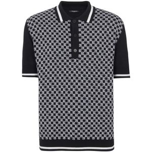 Balmain, Tops, Heren, Zwart, XL, Wol, ini monogram polo shirt