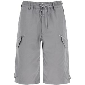 Y-3, Korte broeken, Heren, Grijs, L, Katoen, Canvas Bermuda Shorts met meerdere zakken