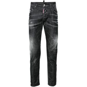 Dsquared2, Jeans, Heren, Zwart, 2Xl, Katoen, Zwarte Slim Fit Vervaagde Jeans