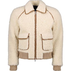 Fendi, Jassen, Heren, Beige, S, Wol, Shearling Bomber Jas