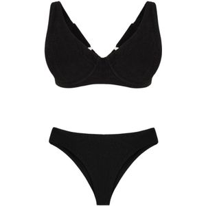 Me-Fui, Badkleding, Dames, Zwart, S, Polyester, Geëmbosseerde zwarte bikiniset met beugel