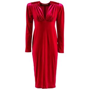 Philosophy di Lorenzo Serafini, Sensuele Midi Jurk met Lange Mouwen Rood, Dames, Maat:S