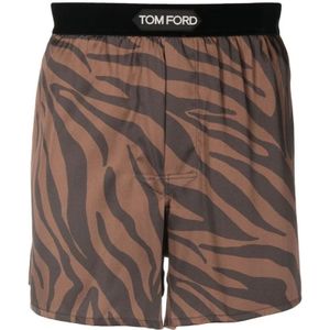 Tom Ford, Zebra Print Zijden Boxershorts Bruin, Heren, Maat:S