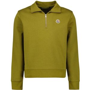 Moncler, Tops, Heren, Groen, S, Katoen, Sweatshirt met rits en hoge kraag