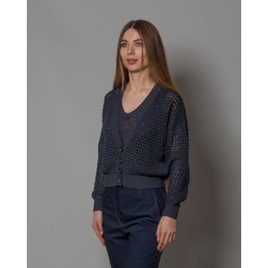 Brunello Cucinelli, Truien, Dames, Blauw, M, Katoen, Dazzling Net Cardigan