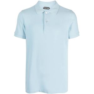 Tom Ford, Blauw Poloshirt met Korte Mouwen Blauw, Heren, Maat:XL