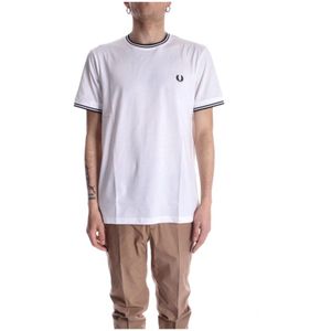 Fred Perry, Tops, Heren, Wit, M, Katoen, T-Shirts