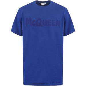 Alexander McQueen, Tops, Heren, Blauw, L, Grafisch Print T-Shirt Upgrade