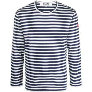 Comme des Garçons Play, Gestreept LS T-shirt met dubbelzijdig hart Blauw, Heren, Maat:XL