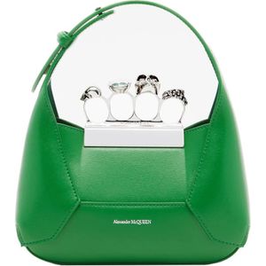 Alexander McQueen, Tassen, Dames, Groen, ONE Size, Leer, Mini Jewelled Hobo Tas - Groen