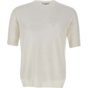 Lardini, Truien, Heren, Wit, L, Katoen, Witte Linnen Katoenen T-shirt Geribbelde Textuur