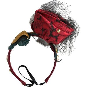 Dolce & Gabbana, Accessoires, Dames, Veelkleurig, ONE Size, Rode Zijden Crystal Logo Diadeem Haarband