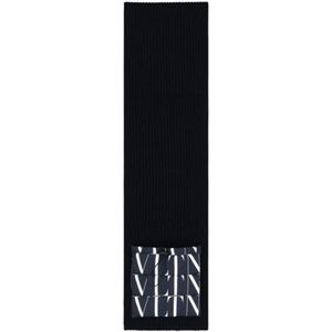Valentino, Zwarte Wol Logo Sjaal voor Mannen Zwart, Heren, Maat:ONE Size