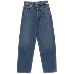 Agolde, Intrigue Gebroken Tailleband Jeans, Maat 25 Blauw, Dames, Maat:W25