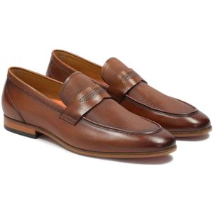 Kazar, Schoenen, Heren, Bruin, 46 EU, Leer, Bruine leren loafers met reliëf