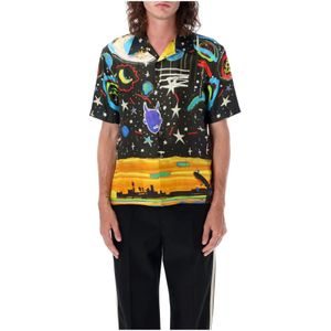 Palm Angels, Overhemden, Heren, Veelkleurig, M, Zwart Multi Zijden Starry Night Bowling Shirt