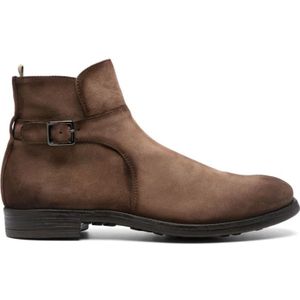 Officine Creative, Schoenen, Heren, Bruin, 42 EU, Suède, Bruine Suède Enkellaarzen met Gespdetails