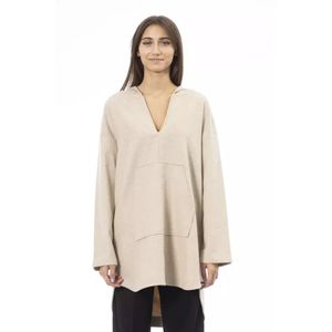 Alpha Studio, Beige Wollen Trui met Capuchon en Zakken Beige, Dames, Maat:M