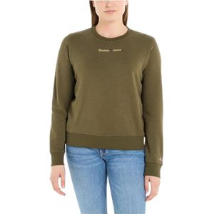 Tommy Hilfiger, Sweatshirts & Hoodies, Dames, Groen, S, Katoen, Gouden Linear Sweatshirt