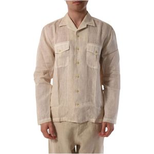 120% Lino, Overhemden, Heren, Beige, L, Linnen, Texaanse Overhemd Verhoogt Casual Stijl