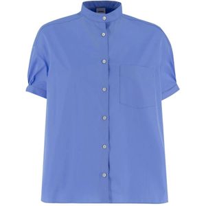 Aspesi, Blouses & Shirts, Dames, Blauw, S, Katoen, Katoenen Poplin Mandarin Kraag Blouse
