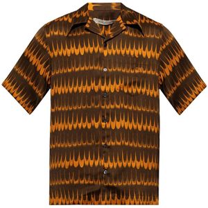 Wales Bonner, Overhemden, Heren, Bruin, M, Bruine Rhythm Shirt met Oranje Patroon