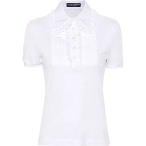 Dolce & Gabbana, Tops, Dames, Wit, S, Katoen, Witte Kant T-shirts en Polos