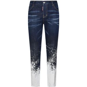 Dsquared2, Jeans, Dames, Blauw, XS, Katoen, Blauwe Flare Jeans met Rood Logo